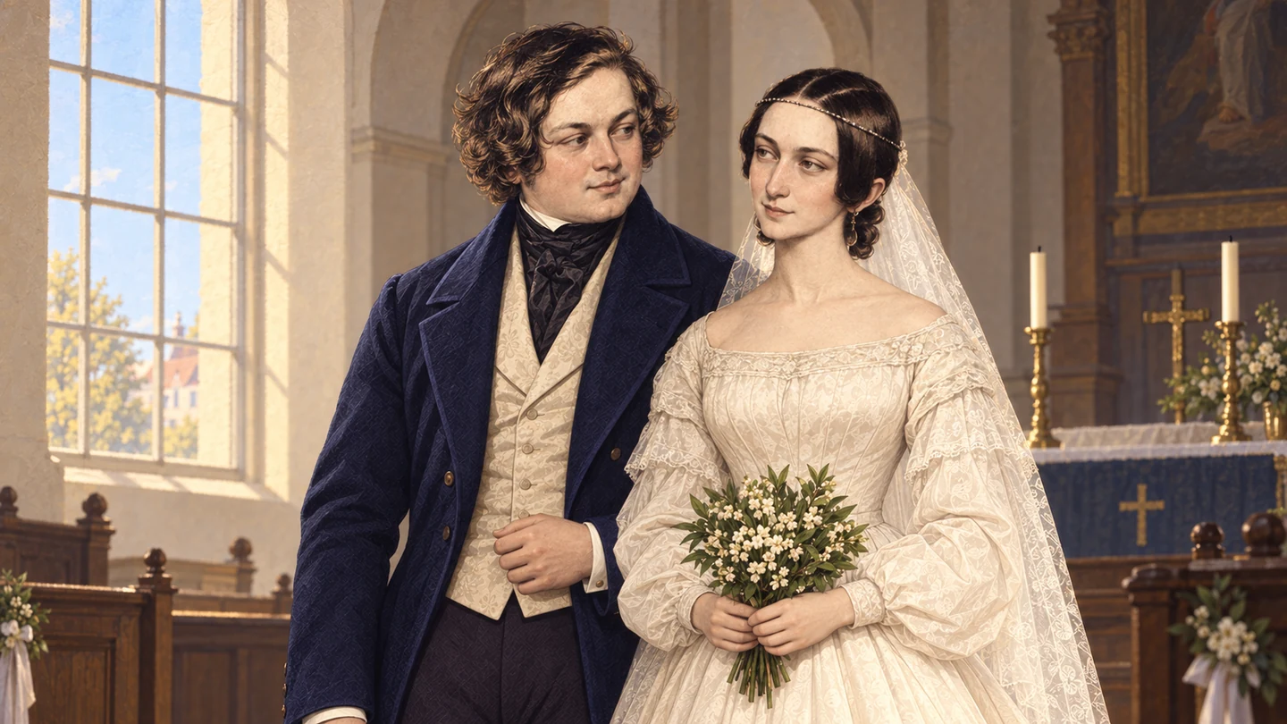 Clara and Robert Schumann together in Vivace’s illustrated wedding scene.