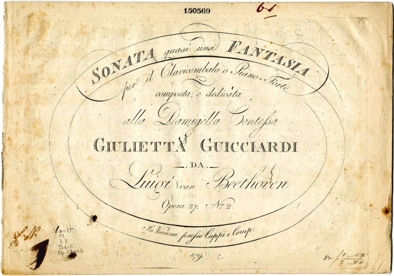 The first edition’s title page reads Sonata quasi una Fantasia, with Beethoven’s name and Op. 27 No. 2.