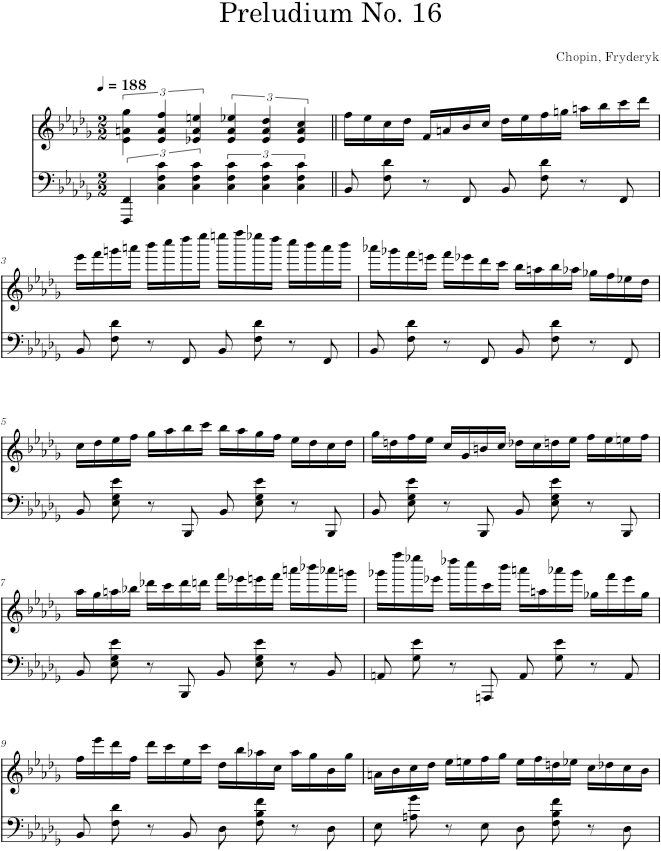 Prelude in B-flat minor Op. 28 No. 16 (Breitkopf ed.) - Chopin — first page preview