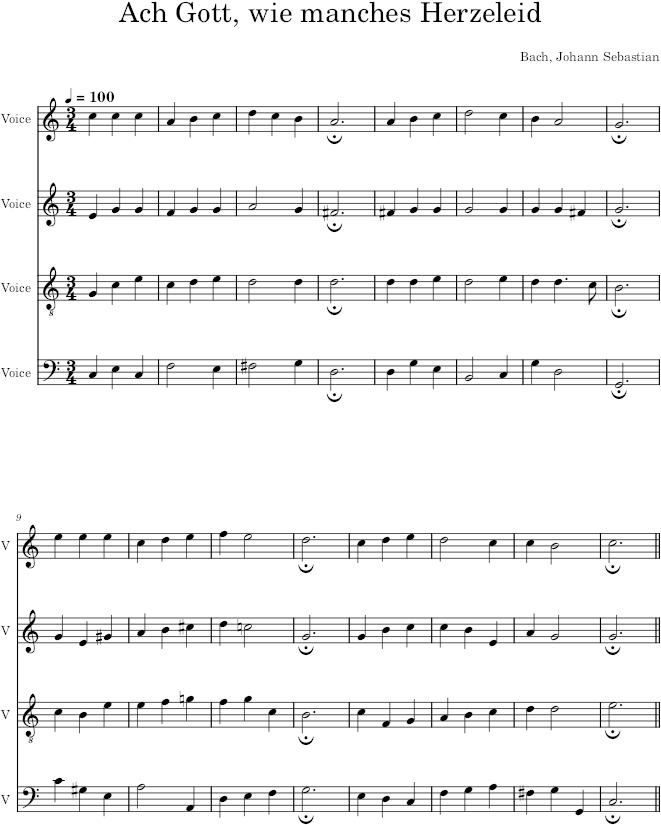 Ach Gott, wie manches Herzeleid, BWV 153/9 - Bach — first page preview