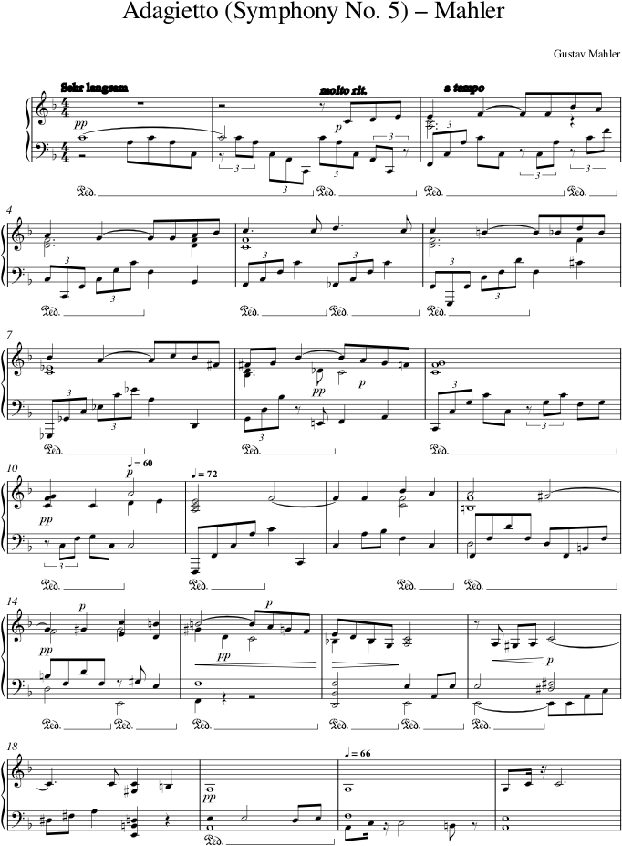 Adagietto (Symphony No. 5) – Mahler — first page preview