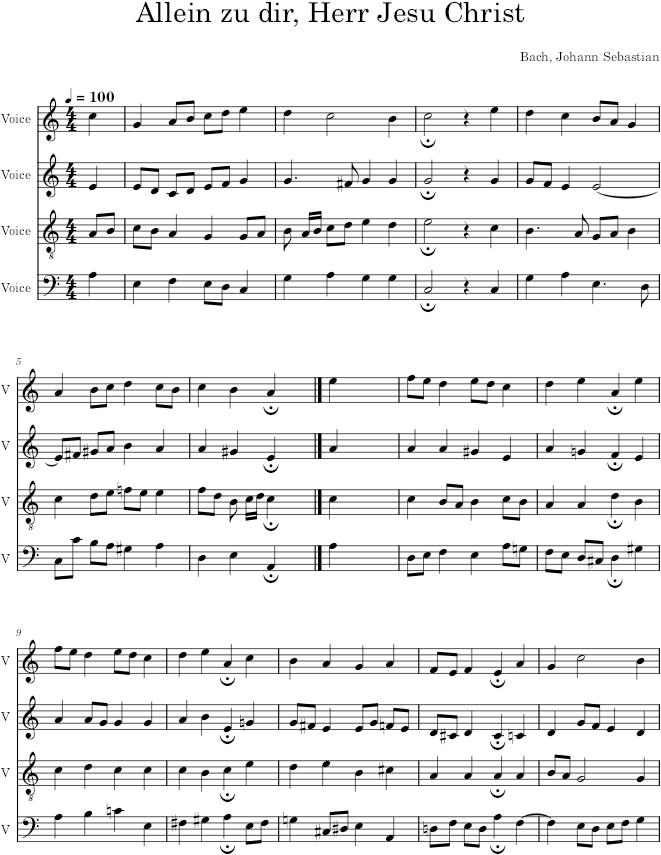 Allein zu dir, Herr Jesu Christ, BWV 33/6 - Bach — first page preview