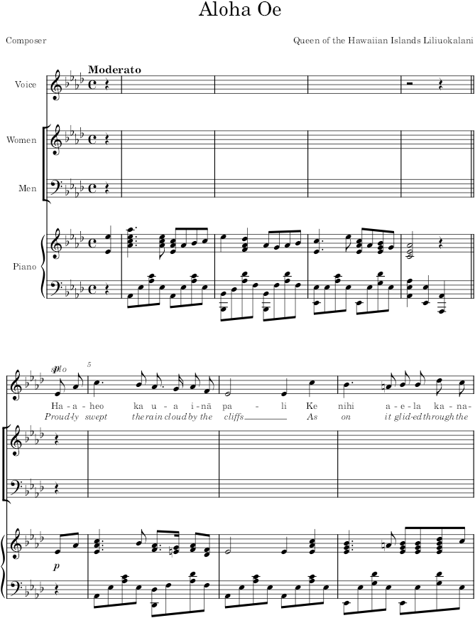 Aloha Oe - Liliuokalani — first page preview
