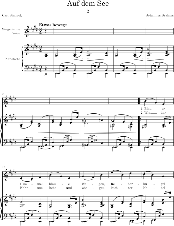 Auf dem See (8 Lieder und Gesänge, Op.59) - Brahms — first page preview