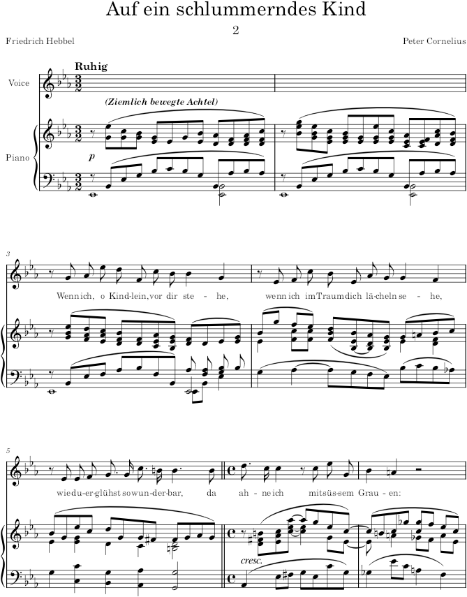 Auf ein schlummerndes Kind (6 Lieder, Op.5) - Cornelius — first page preview