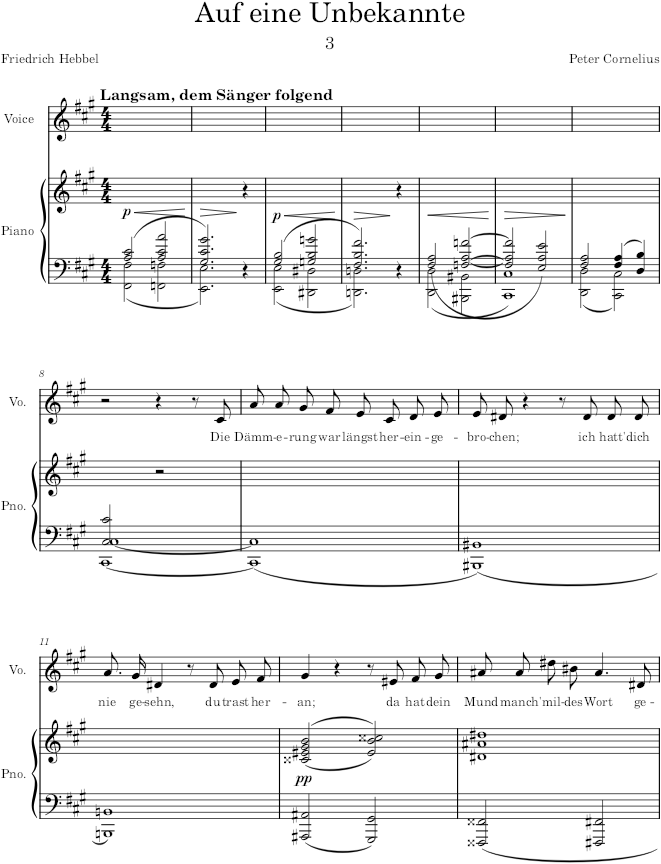 Auf eine Unbekannte (6 Lieder, Op.5) - Cornelius — first page preview