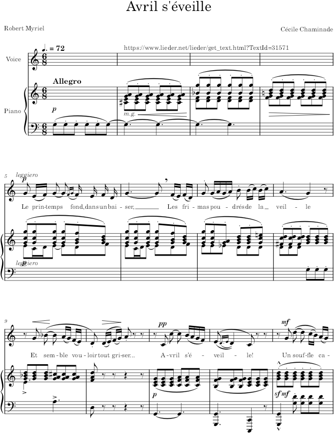 Avril s'éveille - Chaminade — first page preview