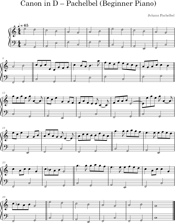 Canon in D – Pachelbel (Beginner Piano) — first page preview
