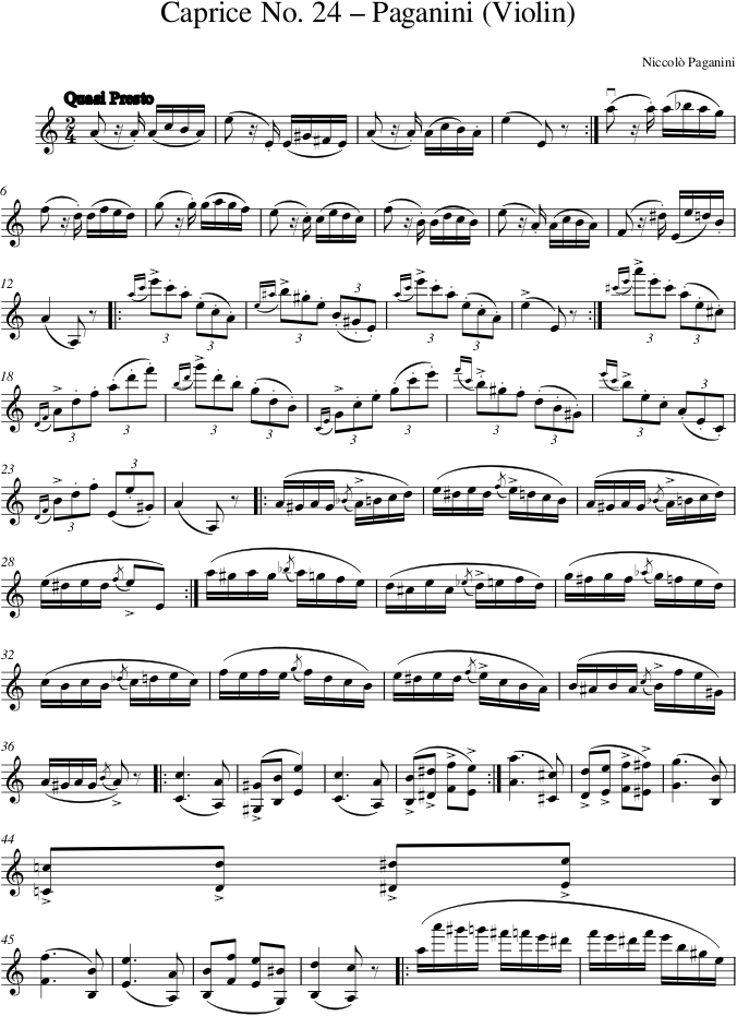 Caprice No. 24 – Paganini (Violin) — first page preview