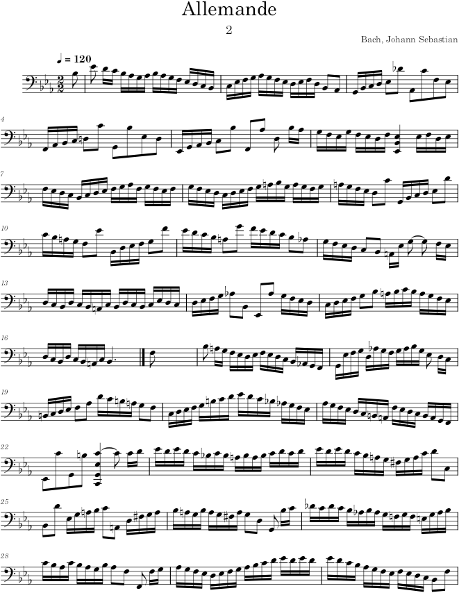 Cello Suite No. 4 in E-flat Major, BWV 1010, Allemande - Bach — first page preview