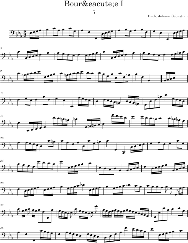 Cello Suite No. 4 in E-flat Major, BWV 1010, Menuet - Bach — first page preview