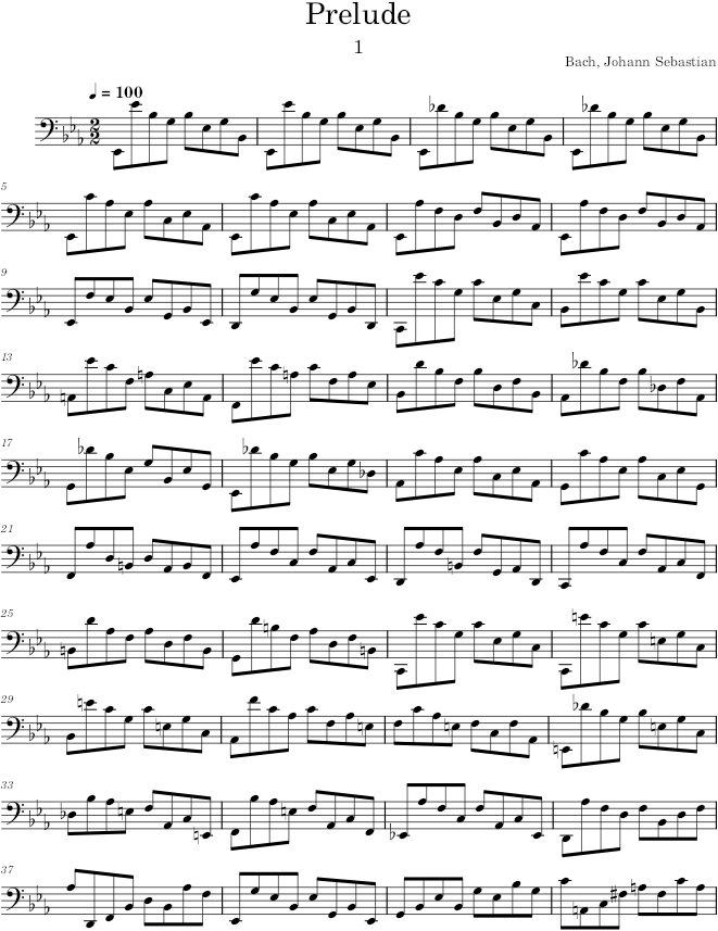 Cello Suite No. 4 in E-flat Major, BWV 1010, Prelude - Bach — first page preview