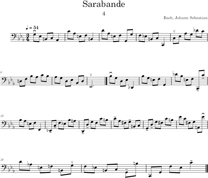 Cello Suite No. 5 in C Minor, BWV 1011, Sarabande - Bach — first page preview