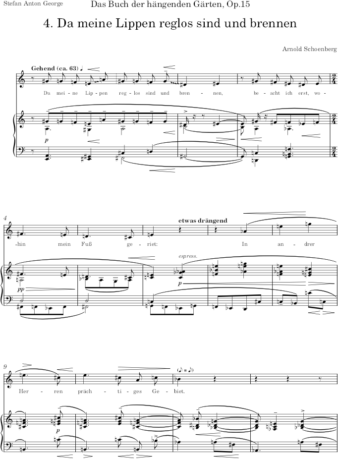 Da meine Lippen reglos sind und brennen (Das Buch der hängenden Gärten) - Schoenberg — first page preview