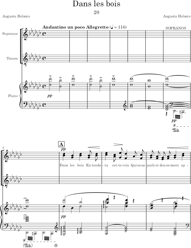 Dans les bois, à 2 ou 4 voix (Mélodies pour piano et chant) - Holmès — first page preview
