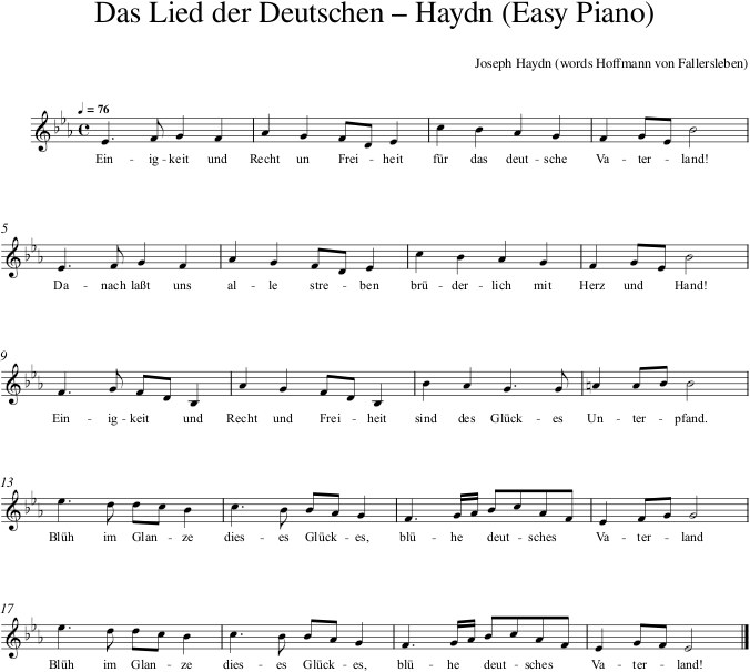 Das Lied der Deutschen – Haydn (Easy Piano) — first page preview