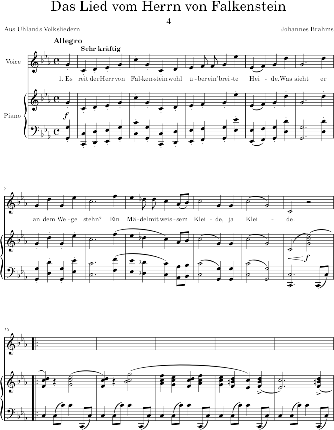 Das Lied vom Herrn von Falkenstein (4 Songs, Op.43) - Brahms — first page preview