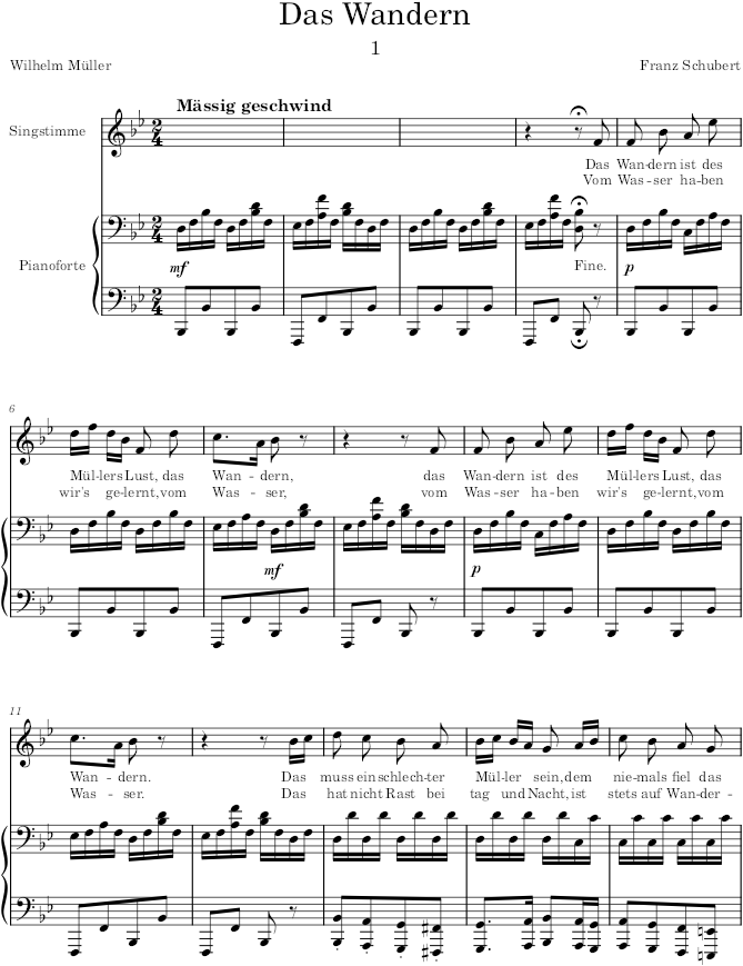 Das Wandern (Die schöne Müllerin, D.795) - Schubert — first page preview