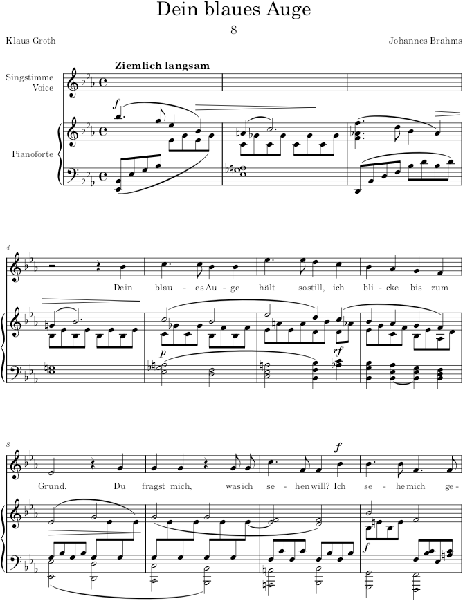 Dein blaues Auge (8 Lieder und Gesänge, Op.59) - Brahms — first page preview