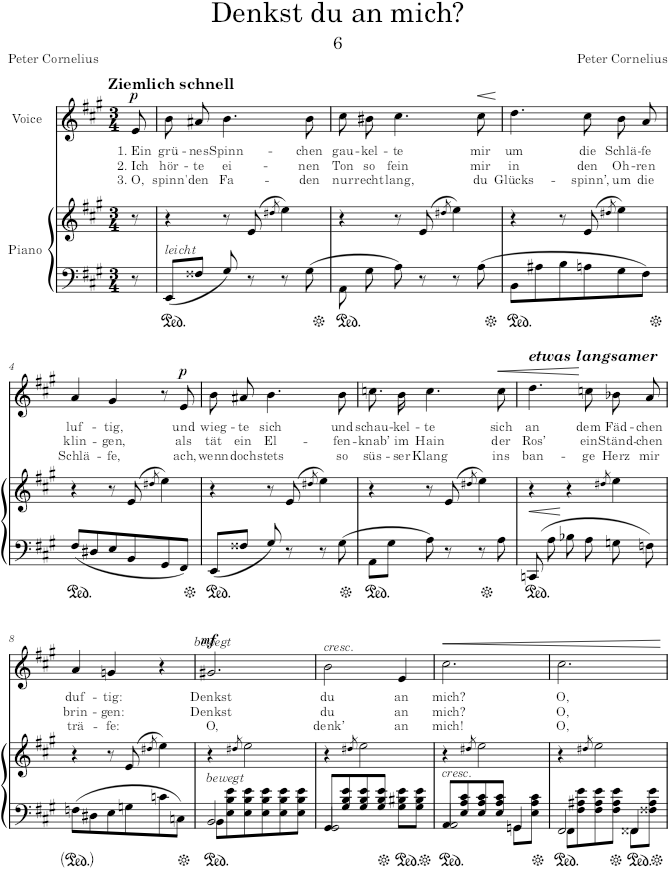Denkst du an mich (6 Lieder, Op.1) - Cornelius — first page preview