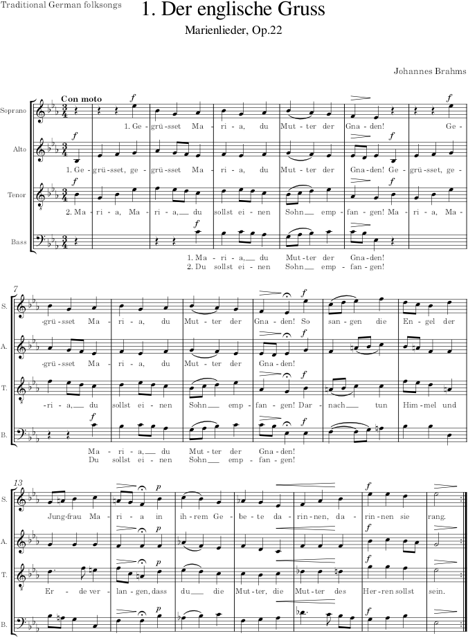 Der englische Gruss (Marienlieder) - Brahms — first page preview