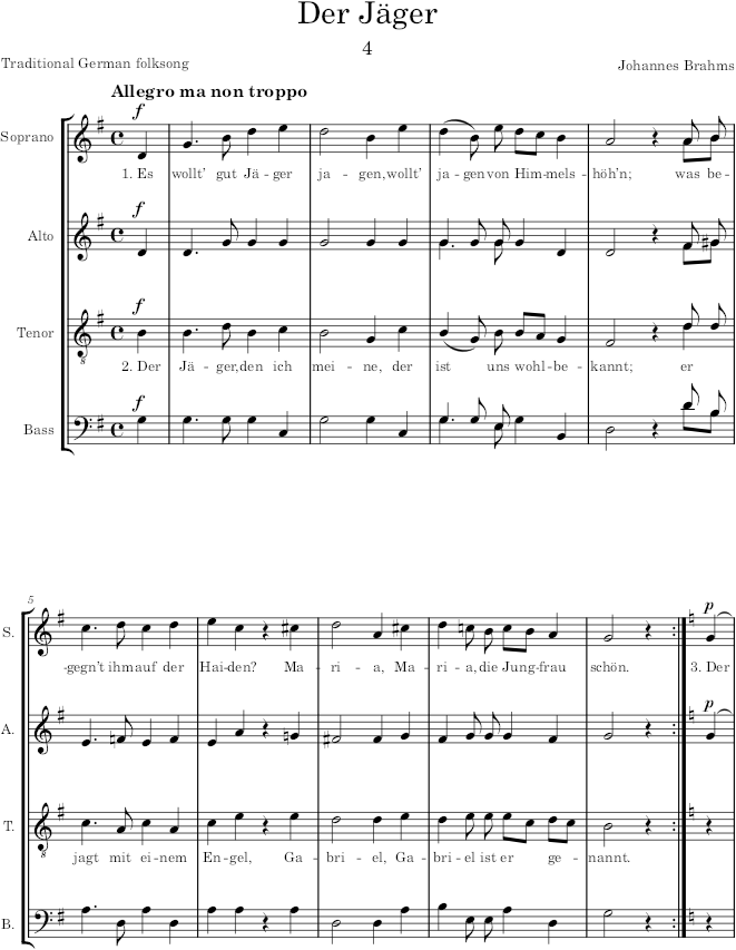 Der Jäger (Marienlieder, Op.22) - Brahms — first page preview