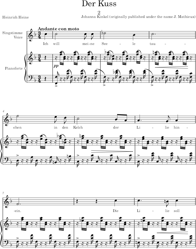 Der Kuss (6 Lieder, Op.10) - Kinkel — first page preview