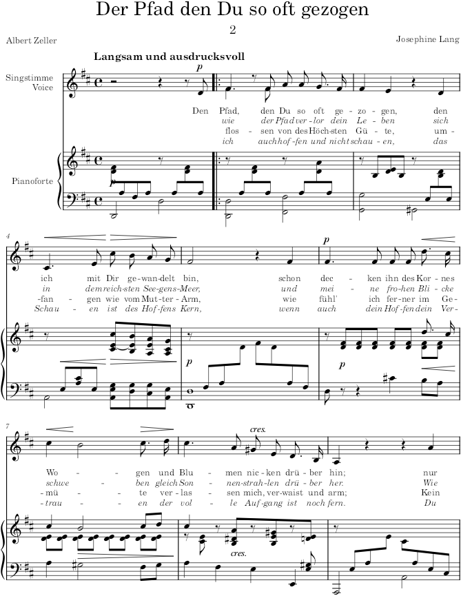 Der Pfad den Du so oft gezogen (Lieder des Leids, Op.29) - Lang — first page preview