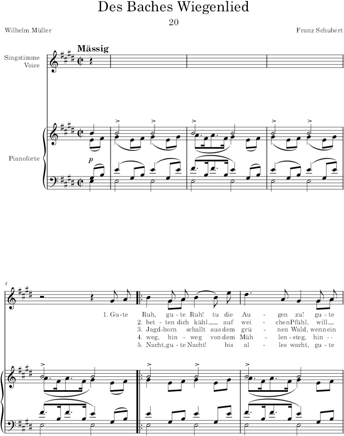 Des Baches Wiegenlied (Die schöne Müllerin, D.795) - Schubert — first page preview