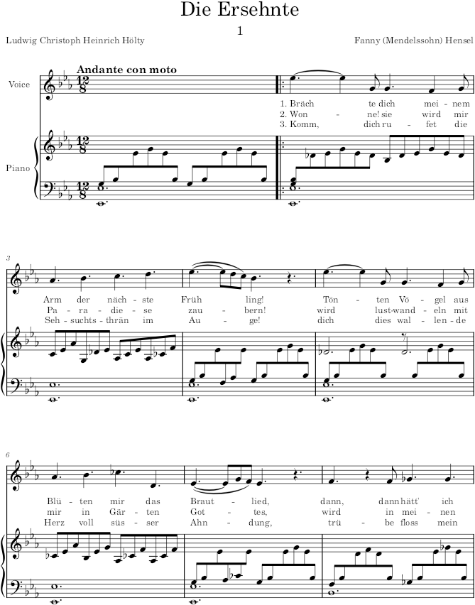 Die Ersehnte (6 Lieder, Op.9) - Hensel — first page preview