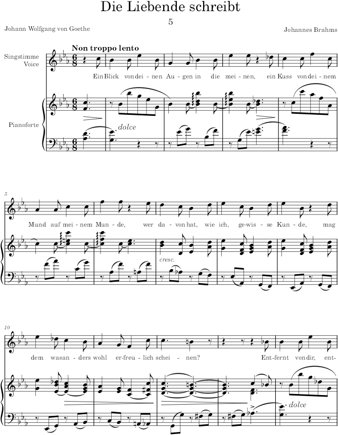 Die Liebende schreibt (5 Lieder, Op.47) - Brahms — first page preview