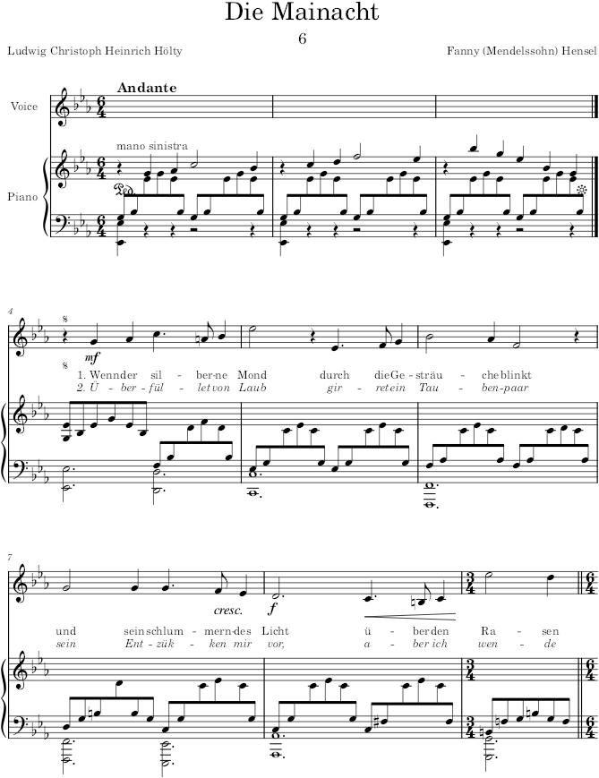 Die Mainacht (6 Lieder, Op.9) - Hensel — first page preview