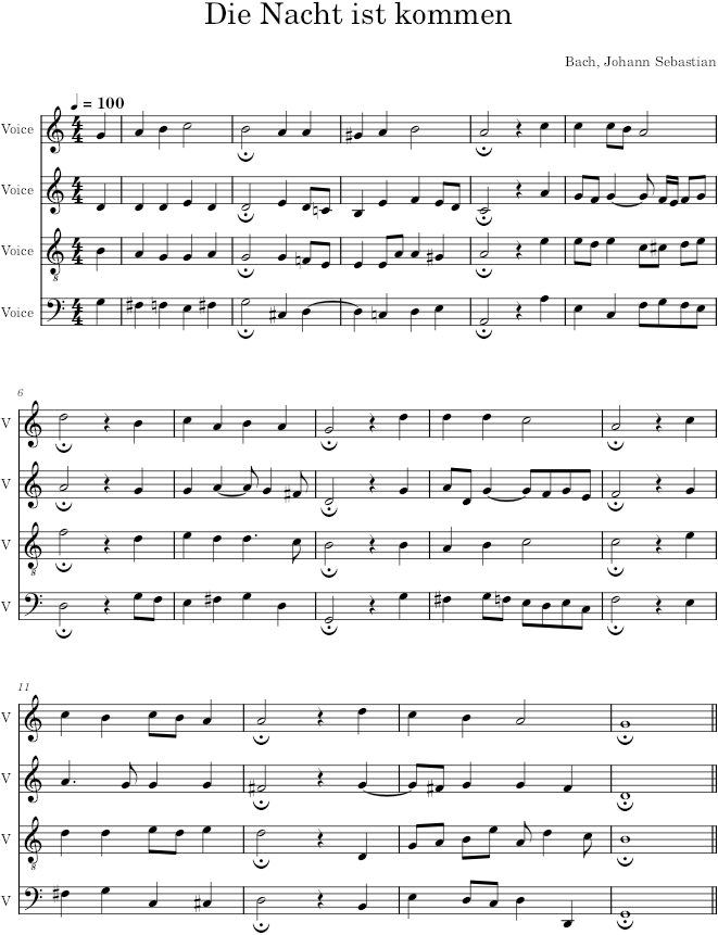 Die Nacht ist kommen, BWV 296 - Bach — first page preview