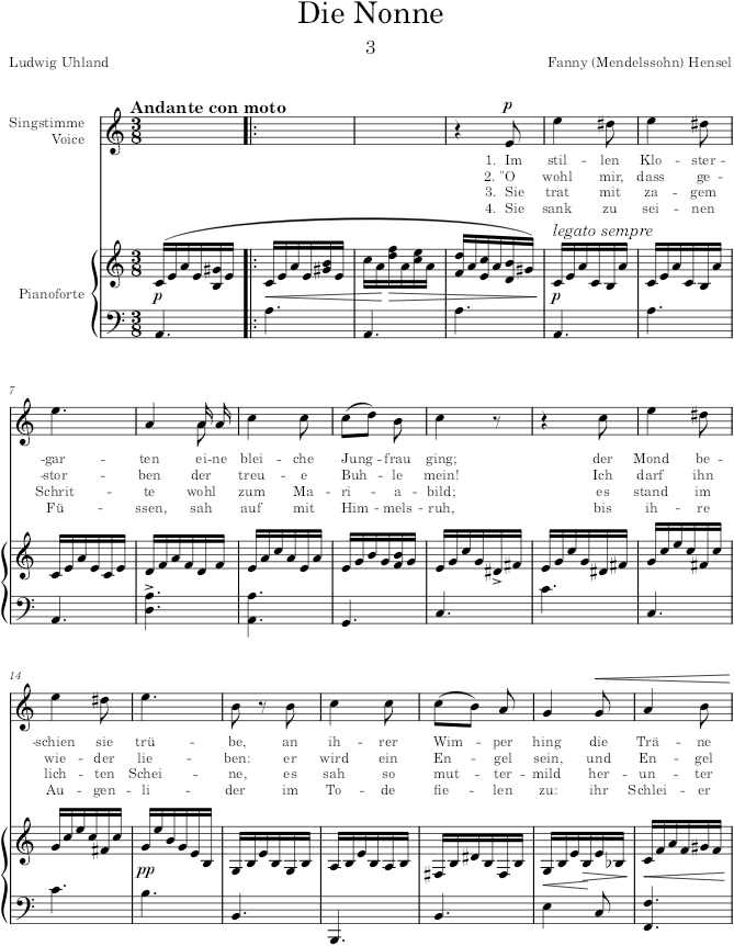 Die Nonne (3 Lieder) - Hensel — first page preview