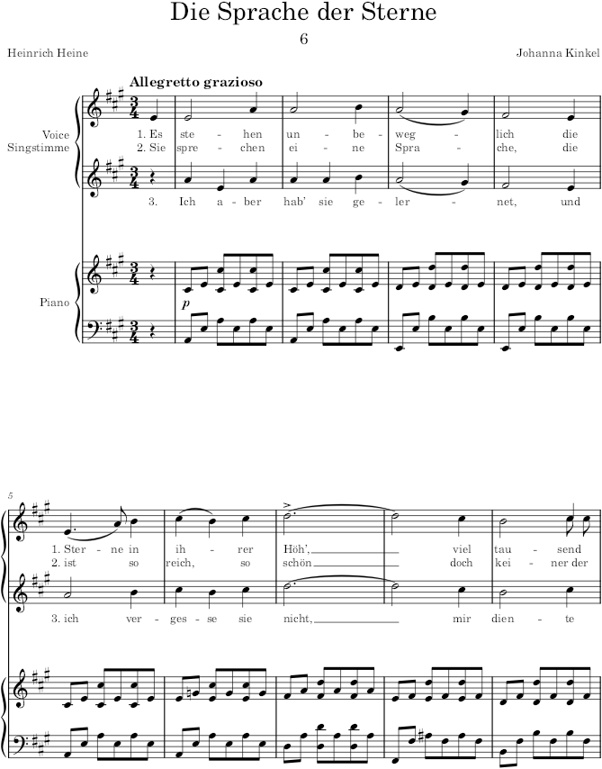 Die Sprache der Sterne (6 Lieder, Op.6) - Kinkel — first page preview