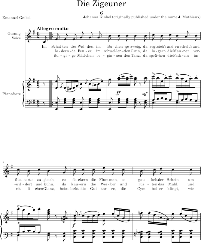 Die Zigeuner (6 Lieder, Op.7) - Kinkel — first page preview