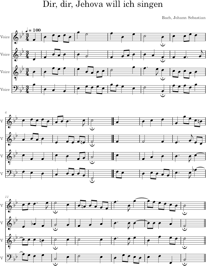 Dir, dir, Jehova will ich singen, BWV 299 - Bach — first page preview