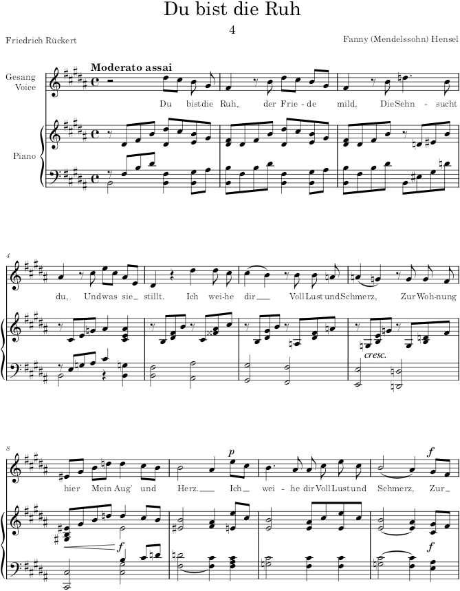 Du bist die Ruh (6 Lieder, Op.7) - Hensel — first page preview