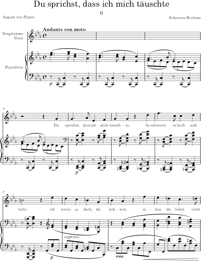 Du sprichst, dass ich mich täuschte (9 Lieder und Gesänge, Op.32) - Brahms — first page preview
