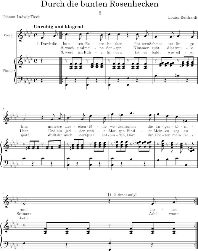 Durch die bunten Rosenhecken (12 Deutsche und Italiänische Romantische Gesänge) - Reichardt — first page preview