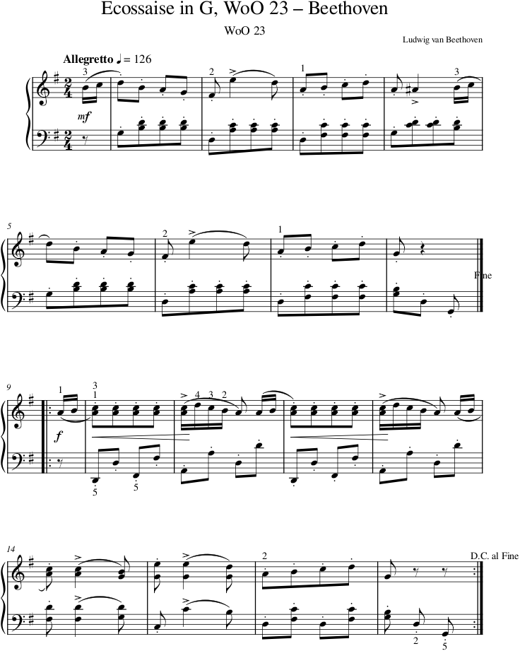 Ecossaise in G, WoO 23 – Beethoven — first page preview