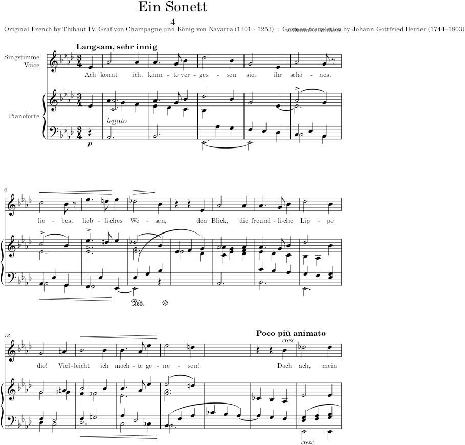 Ein Sonett (8 Lieder and Romances, Op.14) - Brahms — first page preview