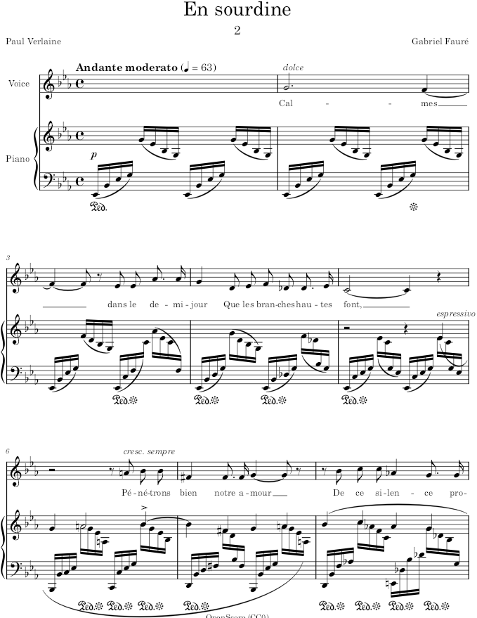 En sourdine (Cinq Mélodies, Op.58) - Fauré — first page preview