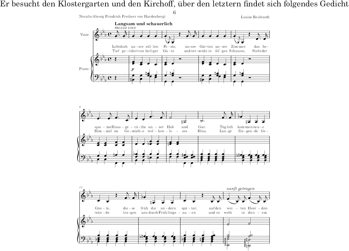 Er besucht den Klostergarten und den Kirchoff, über den letztern findet sich folgendes Gedicht (6 Lieder von Novalis, Op.4) - Reichardt — first page preview