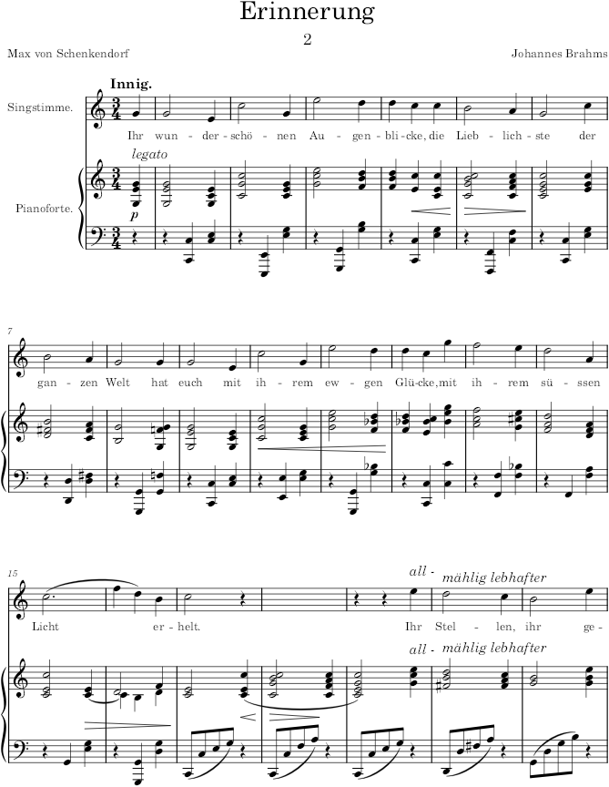 Erinnerung (9 Lieder und Gesänge, Op.63) - Brahms — first page preview
