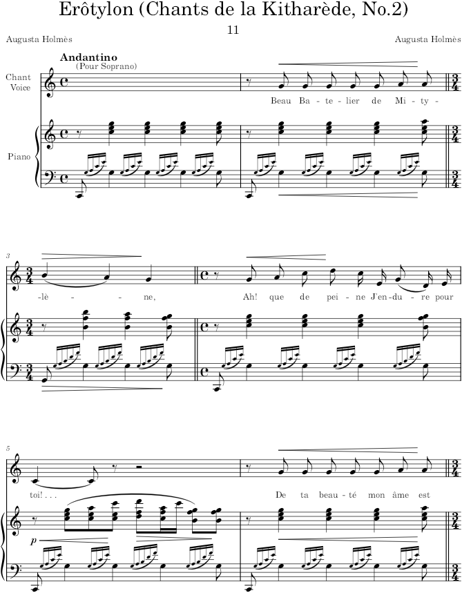 Erôtylon (Mélodies pour piano et chant) - Holmès — first page preview