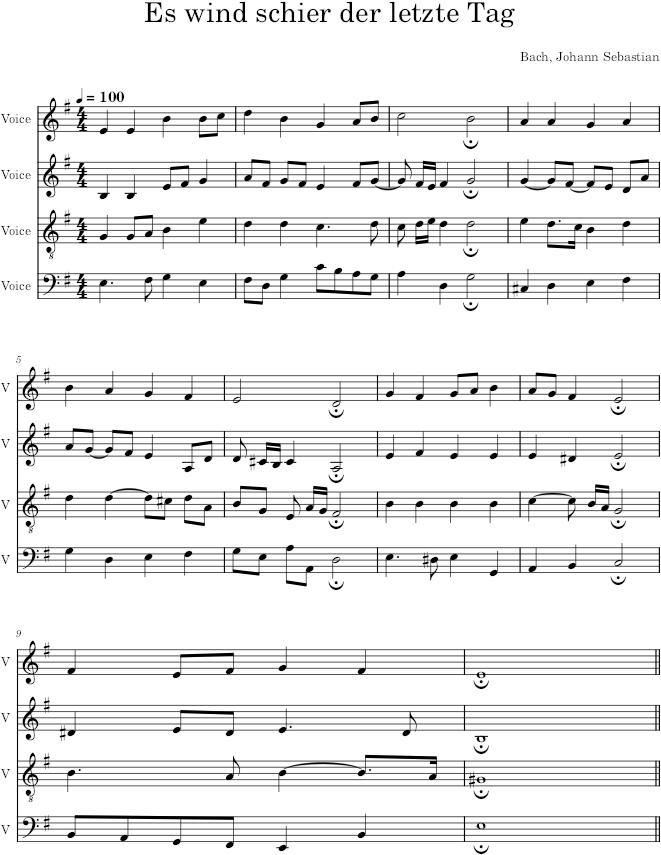 Es wind schier der letzte Tag, BWV 310 - Bach — first page preview