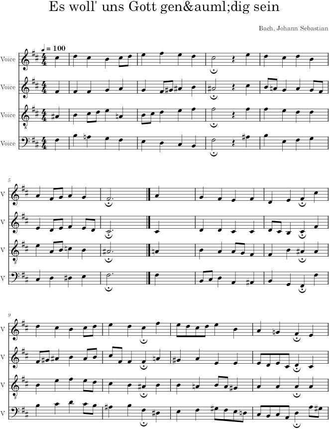 Es woll' uns Gott genädig sein, BWV 311 - Bach — first page preview