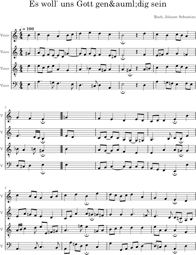 Es woll' uns Gott genädig sein, BWV 312 - Bach — first page preview