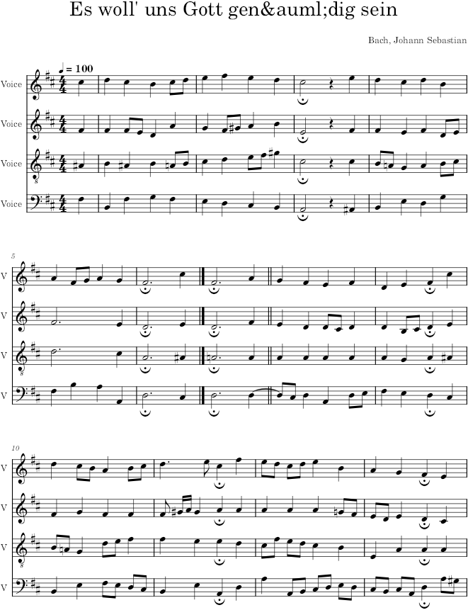 Es woll' uns Gott genädig sein, BWV 69/6 - Bach — first page preview